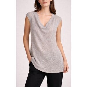 EILEEN FISHER Sequin Open Lacy Knit Cowl Neck Sleeveless Tunic Tank Gray Size L